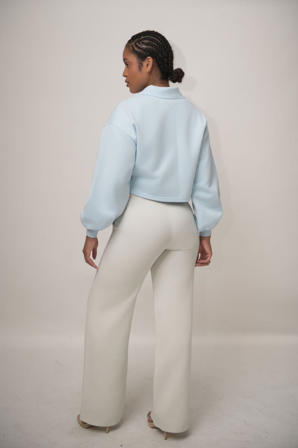 Baby Blue Cropped Sweatshirt with Leather Patch