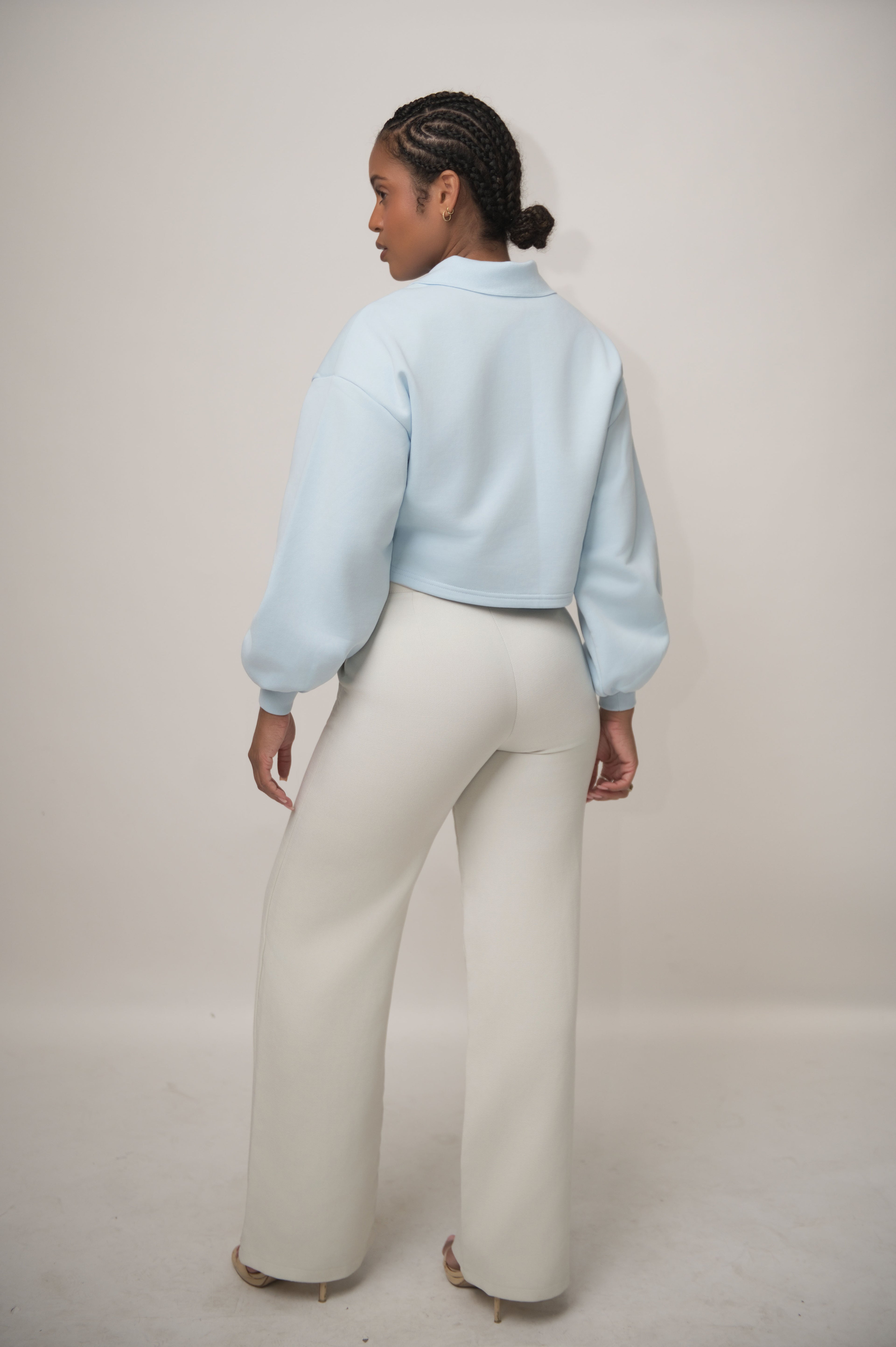 Baby Blue Cropped Sweatshirt with Leather Patch