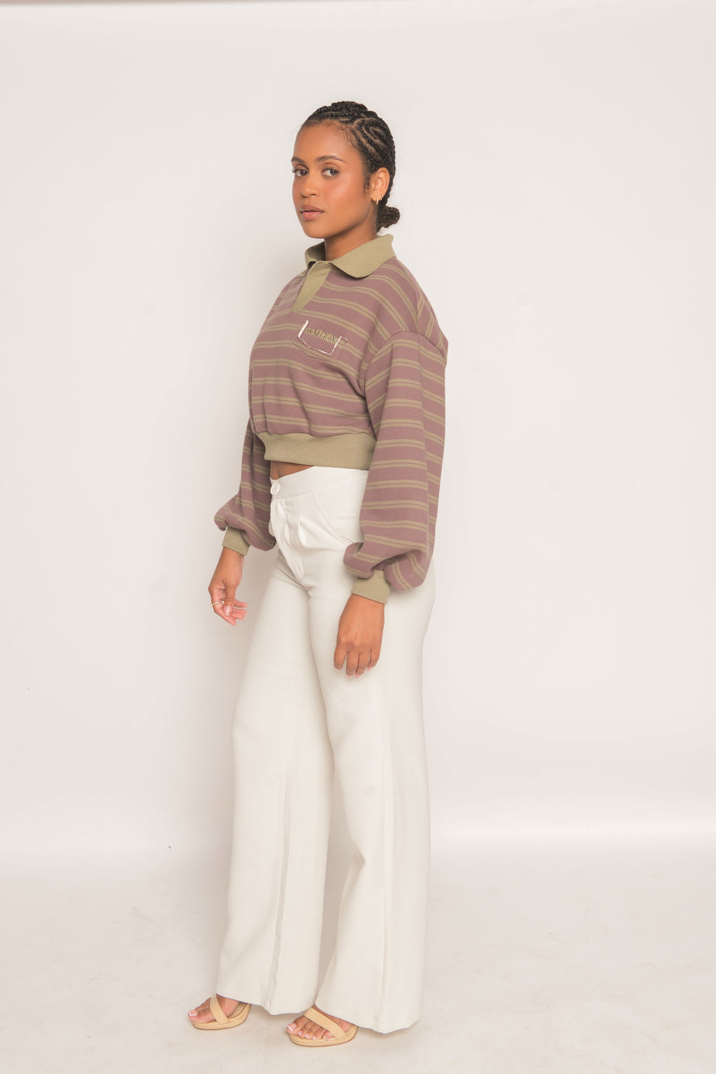 Muted Mauve Cropped Sweatshirt with Leather Patch