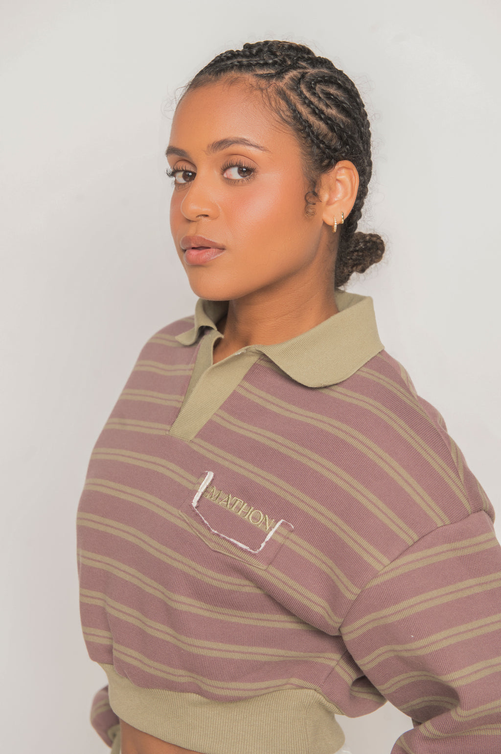 Muted Mauve Cropped Sweatshirt with Leather Patch