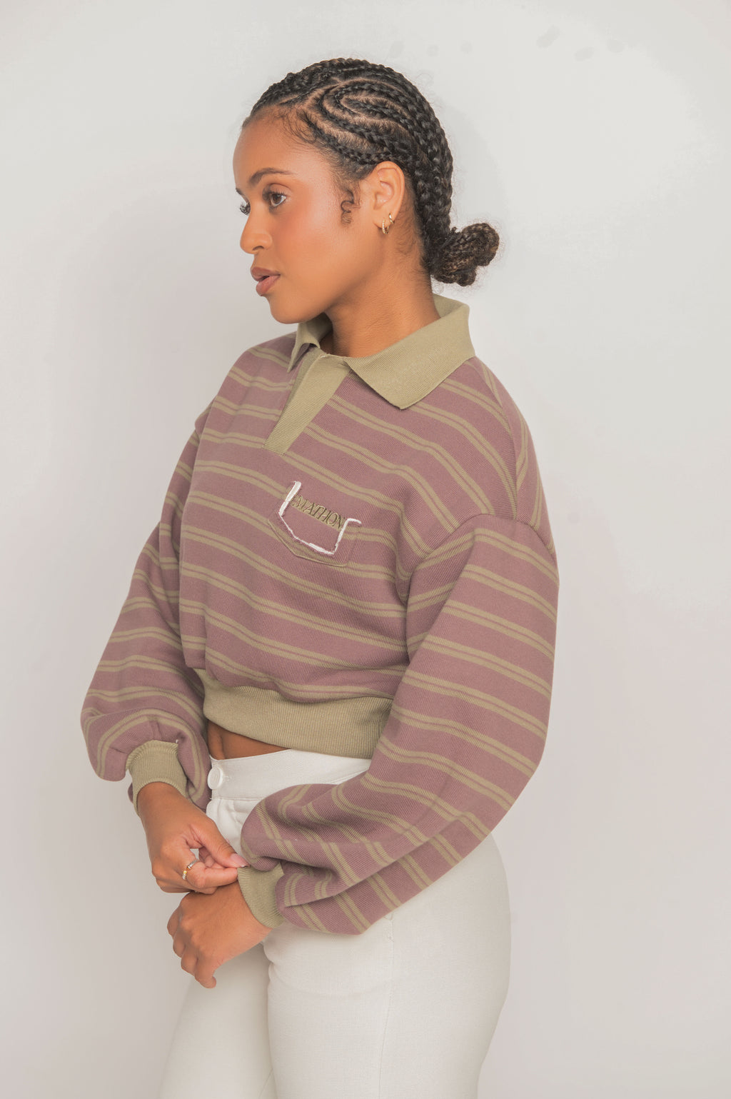 Muted Mauve Cropped Sweatshirt with Leather Patch