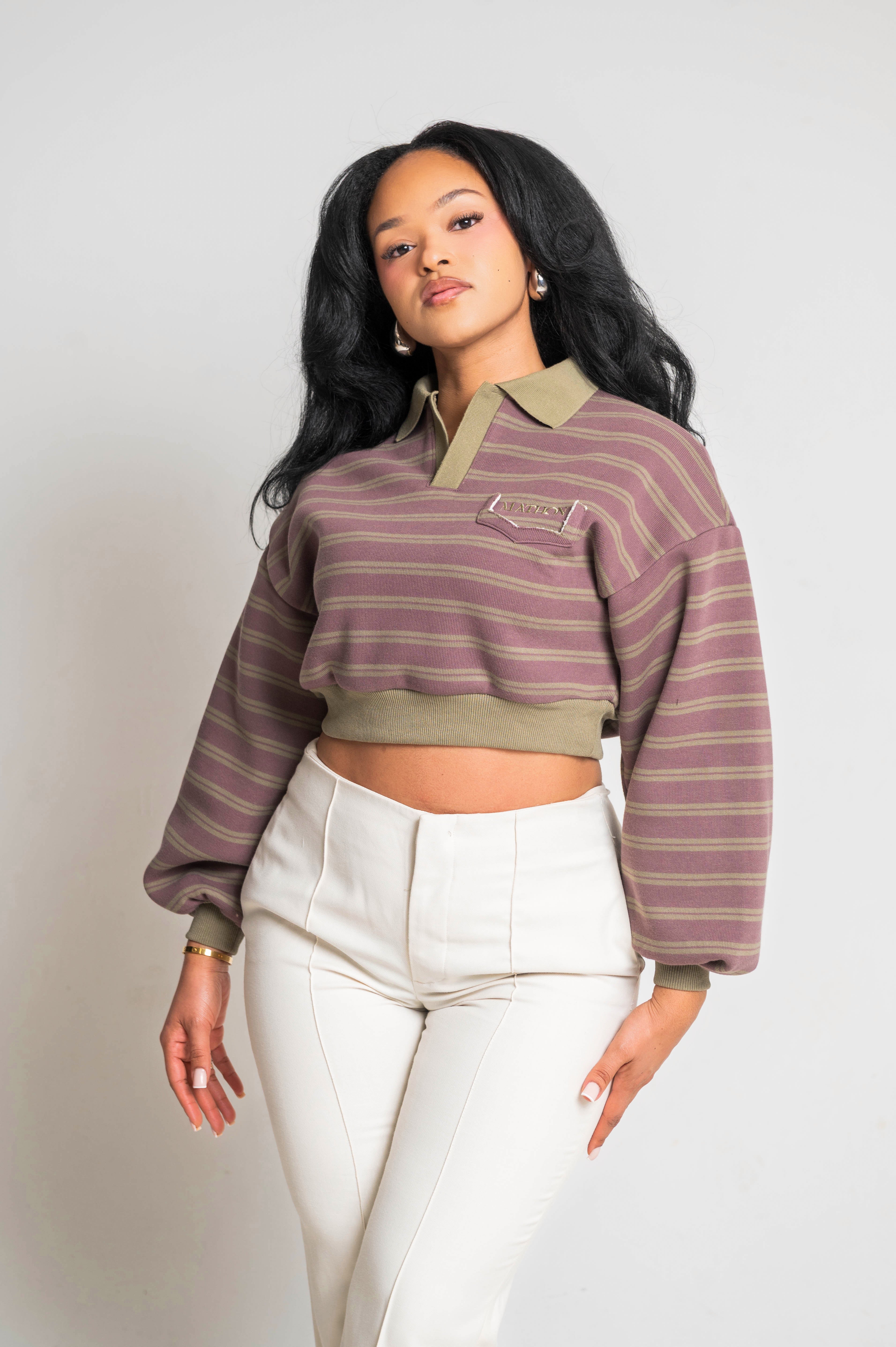 Muted Mauve Cropped Sweatshirt with Leather Patch