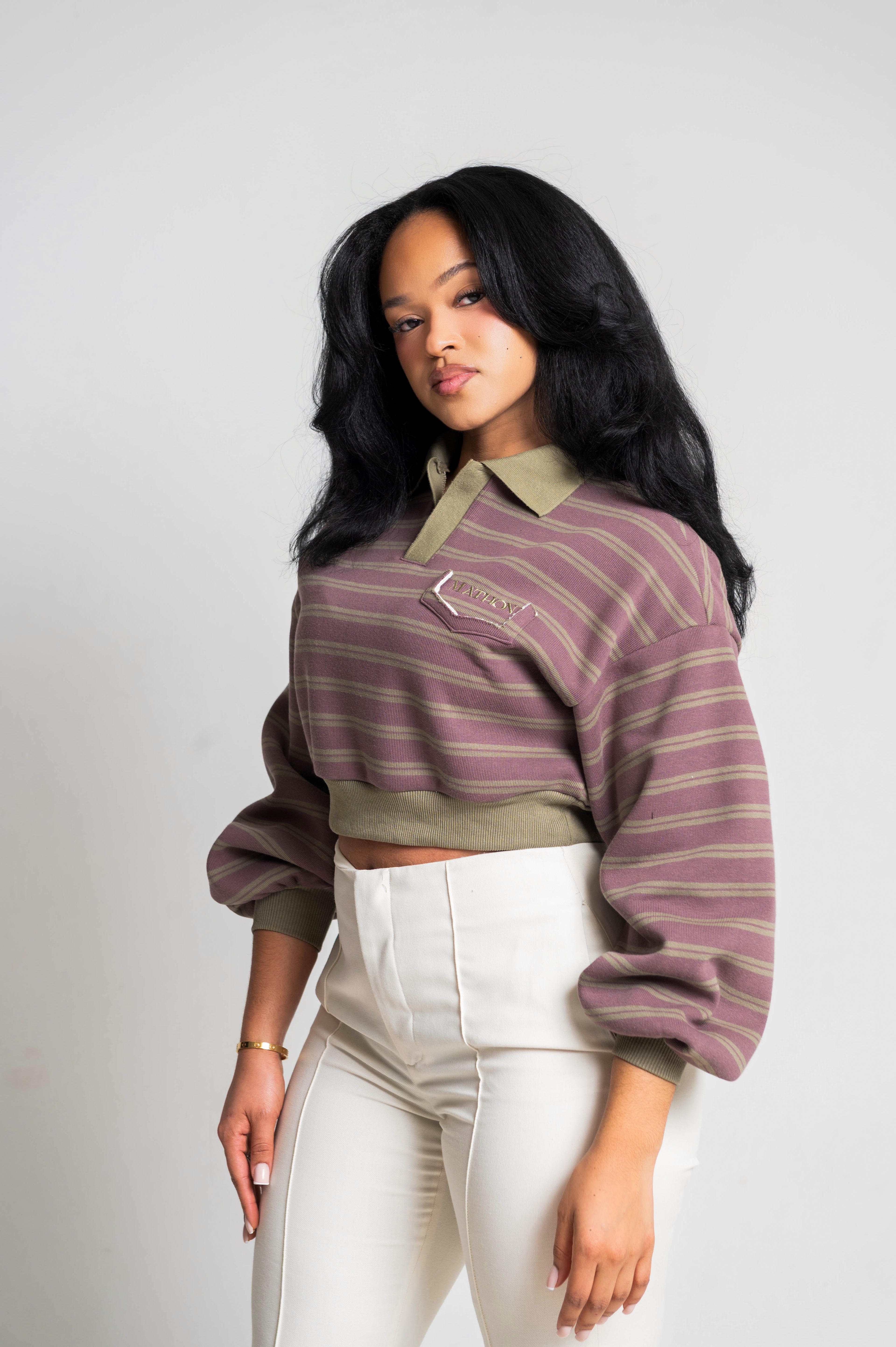 Muted Mauve Cropped Sweatshirt with Leather Patch