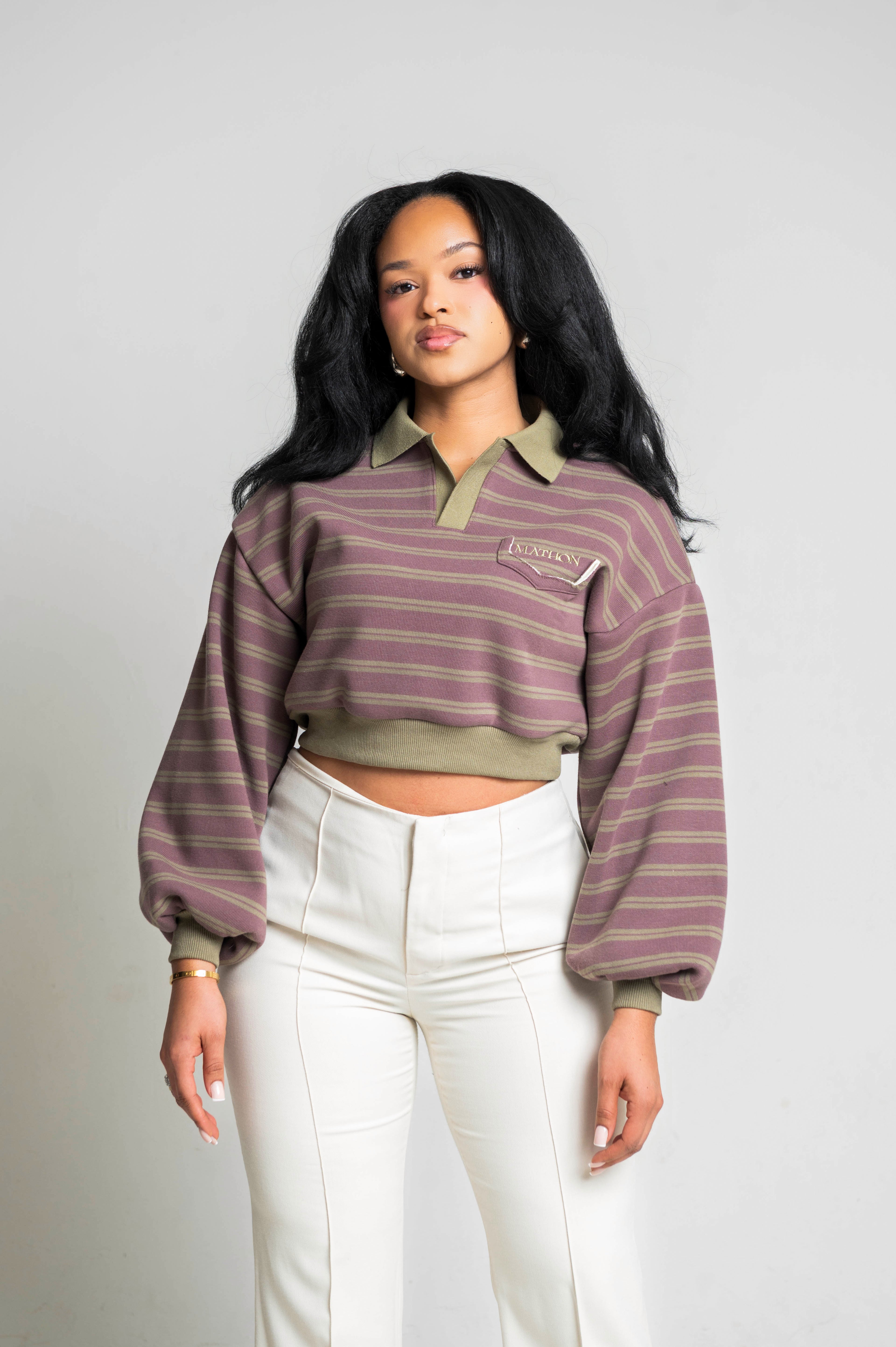 Muted Mauve Cropped Sweatshirt with Leather Patch